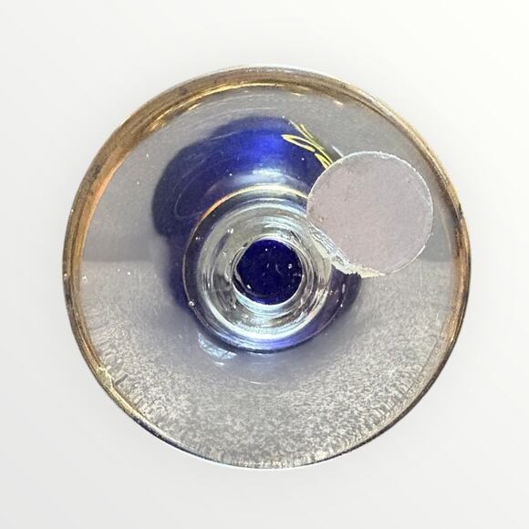 Bohemian Vintage Art Glass Cobalt Blue Hand Painted Enamel Flowers Gilded Vase - Picture 6 of 8